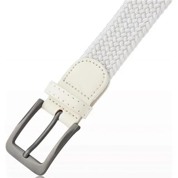 NEW WOVEN  Braided Belt For Men - Stretchy White Belt - Picture 4 of 6